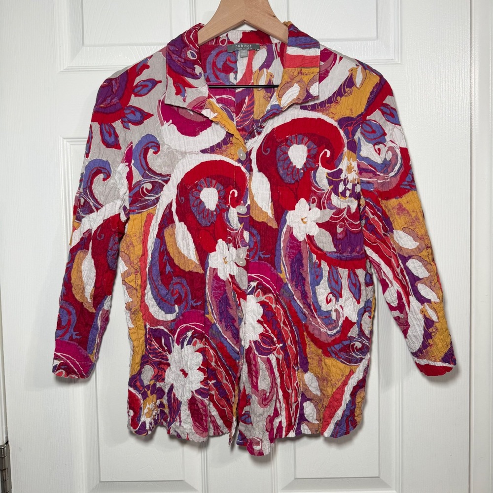 Habitat Paisley Crinkle Blouse Shirt XS oversize lagenlook boho artsy unique